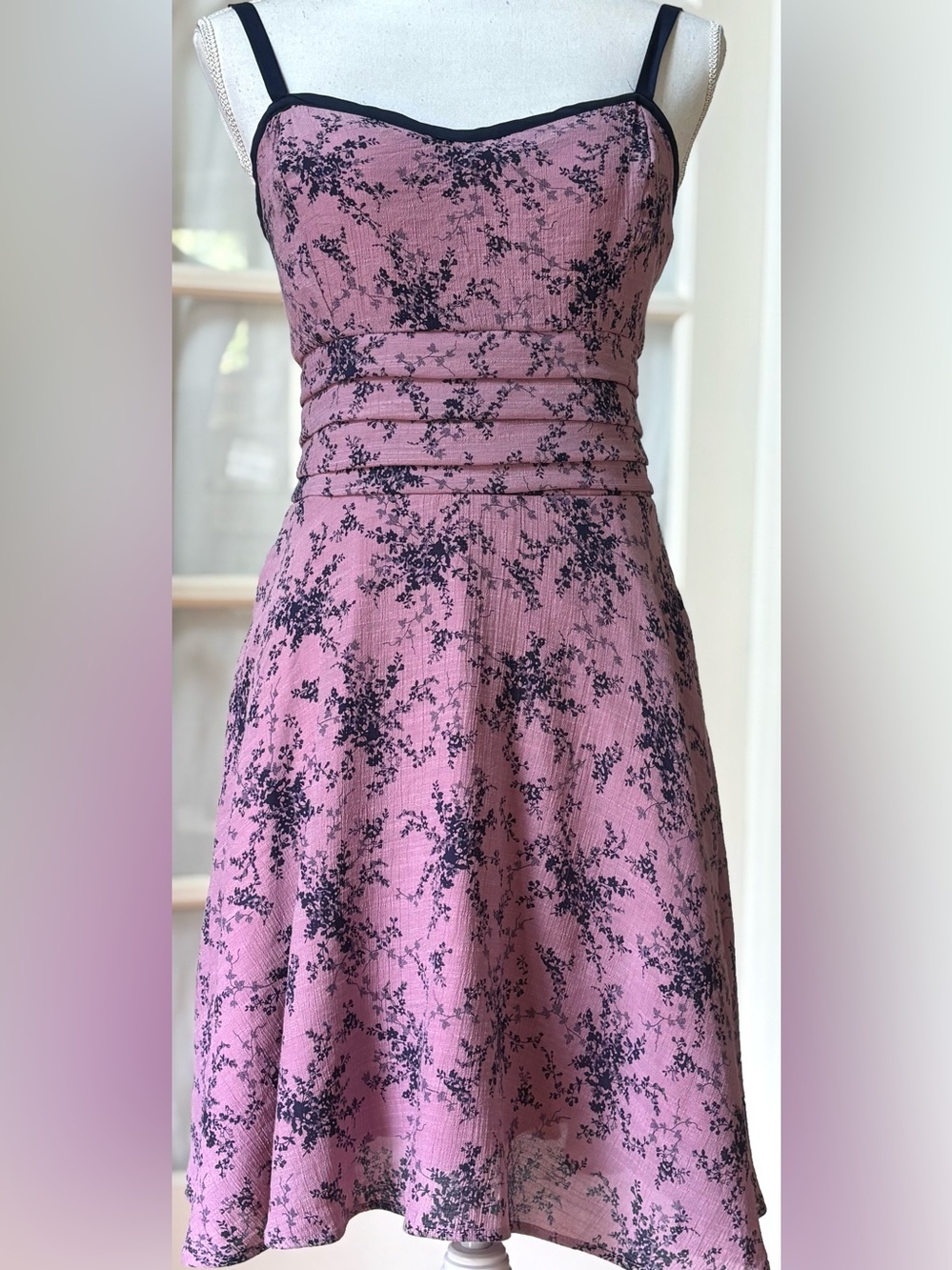 Unique Vintage Mauve Purple Navy Floral Fit Flare Mini Dress L